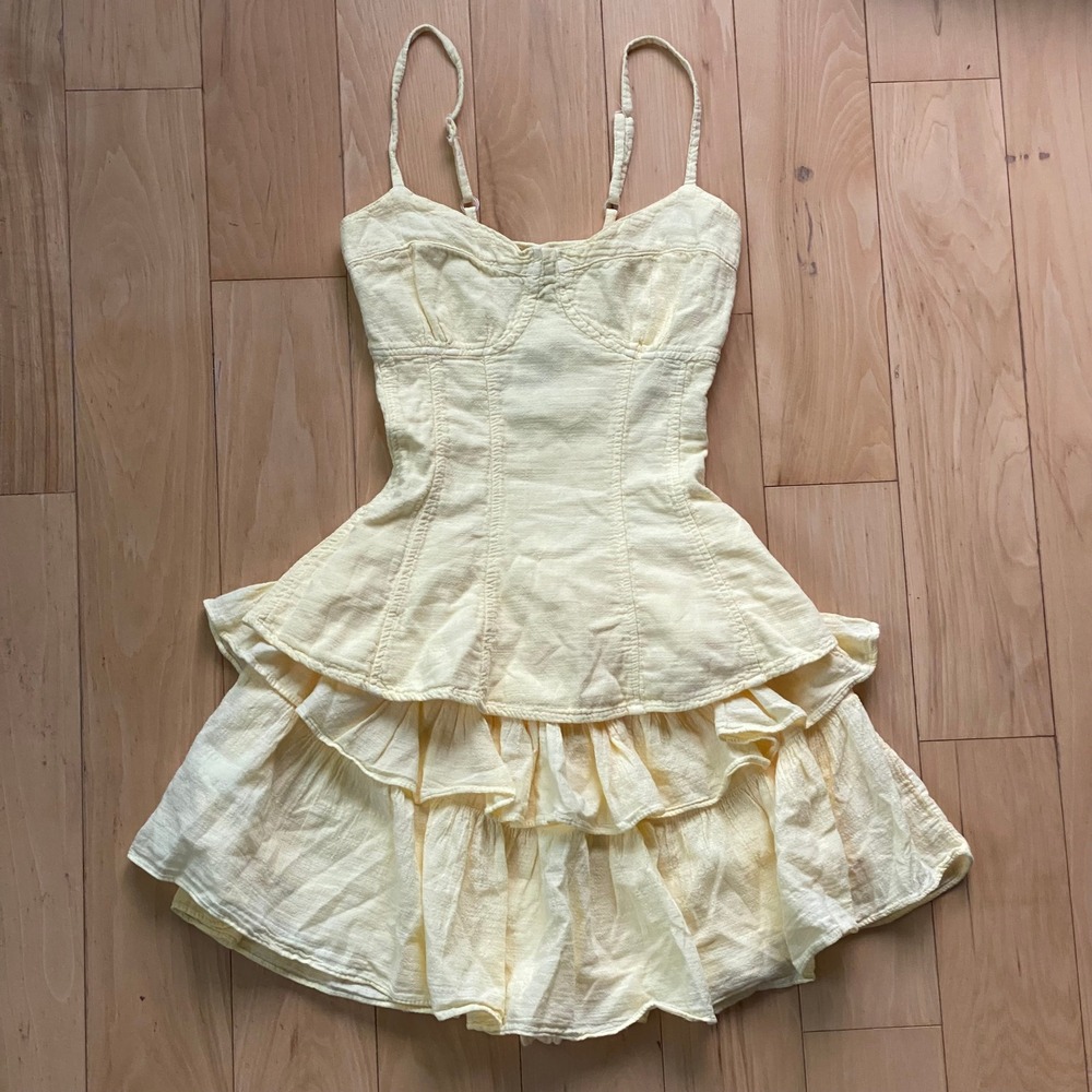 NWT 100 Cotton Coquette Soft Girl Yellow Skort Set Corset Peplum Ruffle Boutique